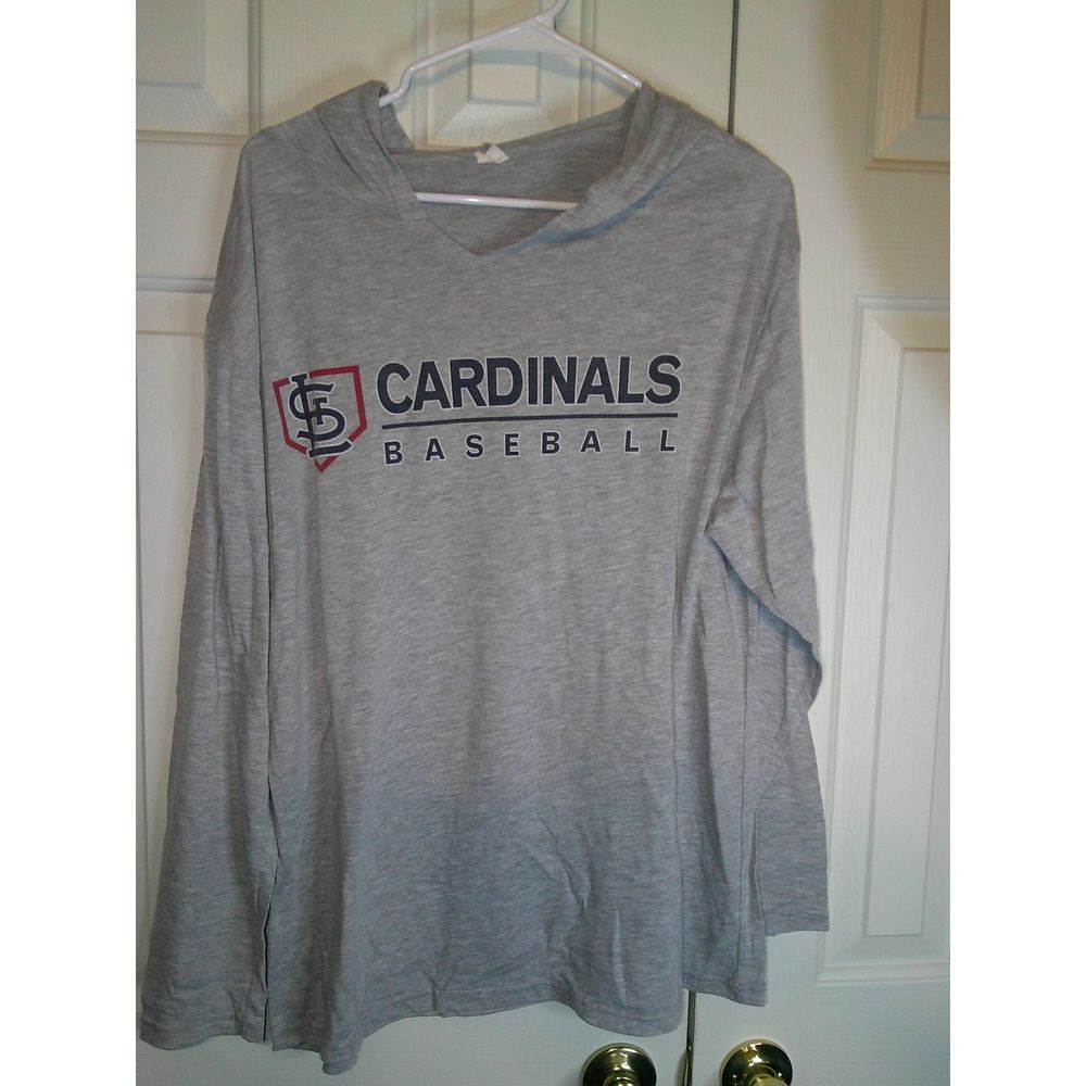 Vintage St. Louis Cardinals Baseball Long Sleeve Hooded T-Shirt Grey MLB XL